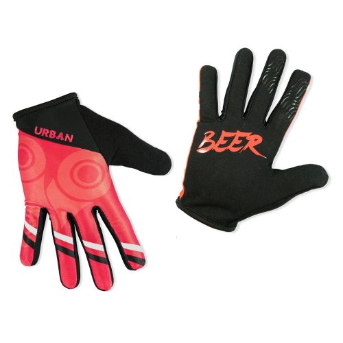 "MORE BEER" MTB Gloves - 4-way stretch, phone swipe, snarky graphics - Urban Cycling Apparel